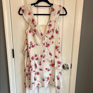 Express White Floral Ruffle Dress